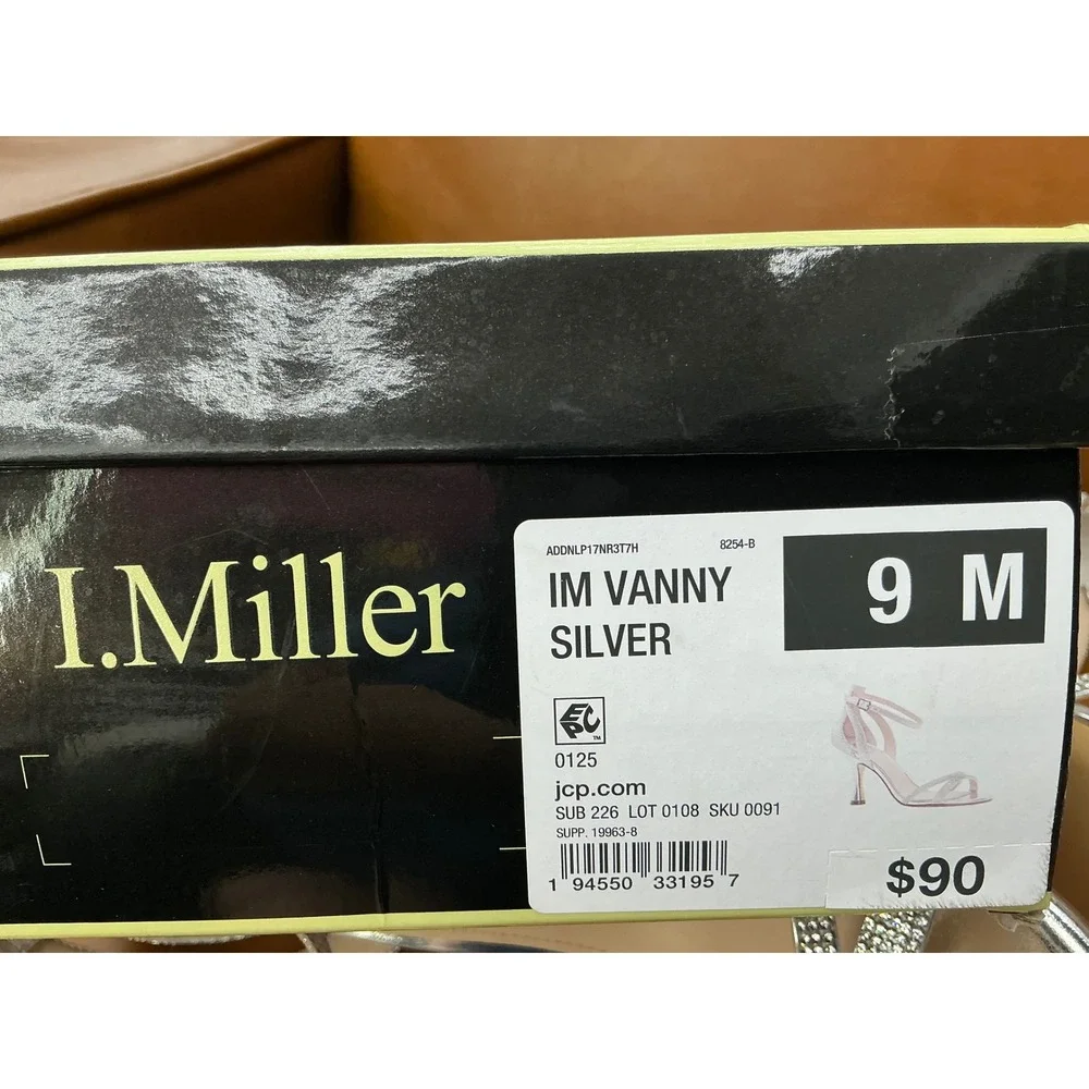 I. Miller Vanny Sandals Womens 9 Silver Rhinestone Ankle Strap Heels
